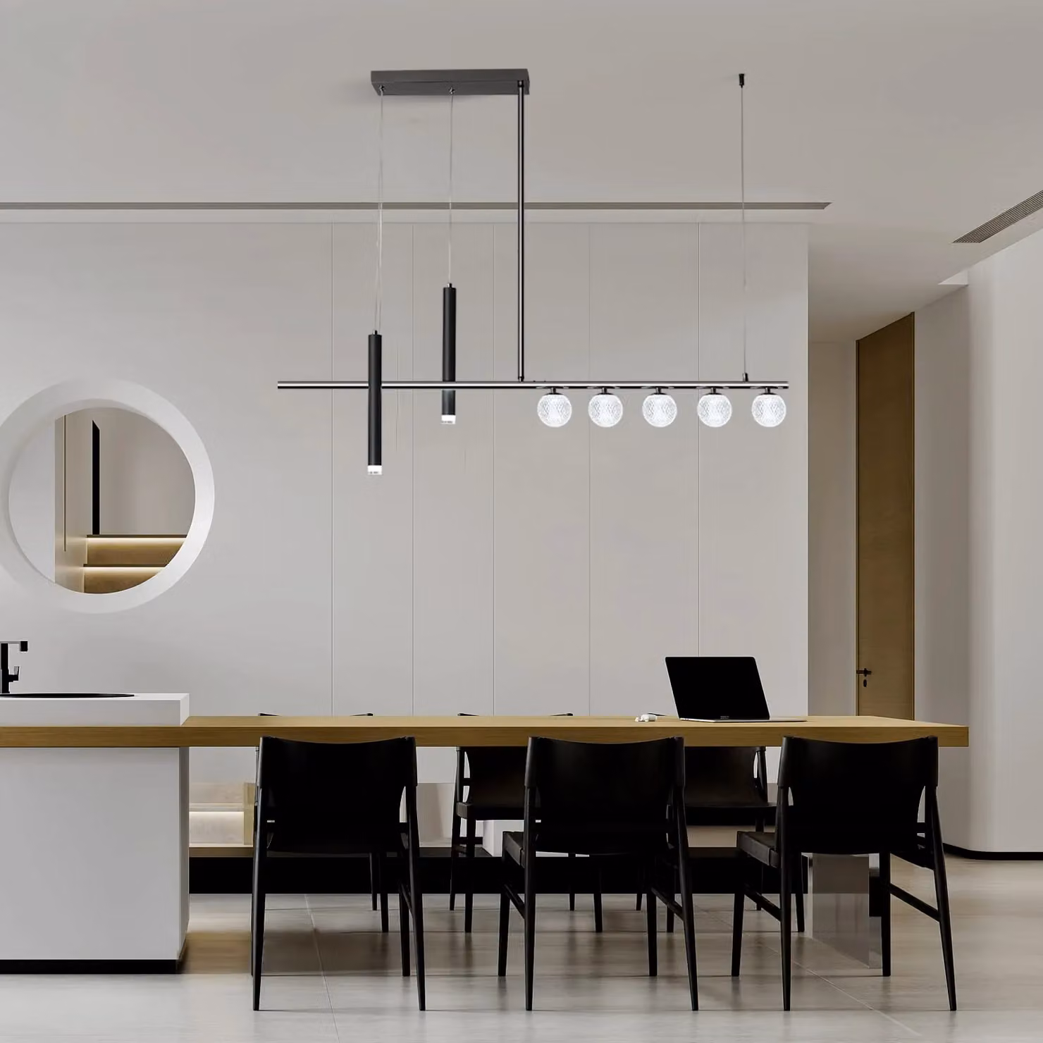 Garwarm Modern Black LED Pendant Light with Crystal and Metal Details, Remote-Controlled and Dimmable, Length: 120 cm – 2