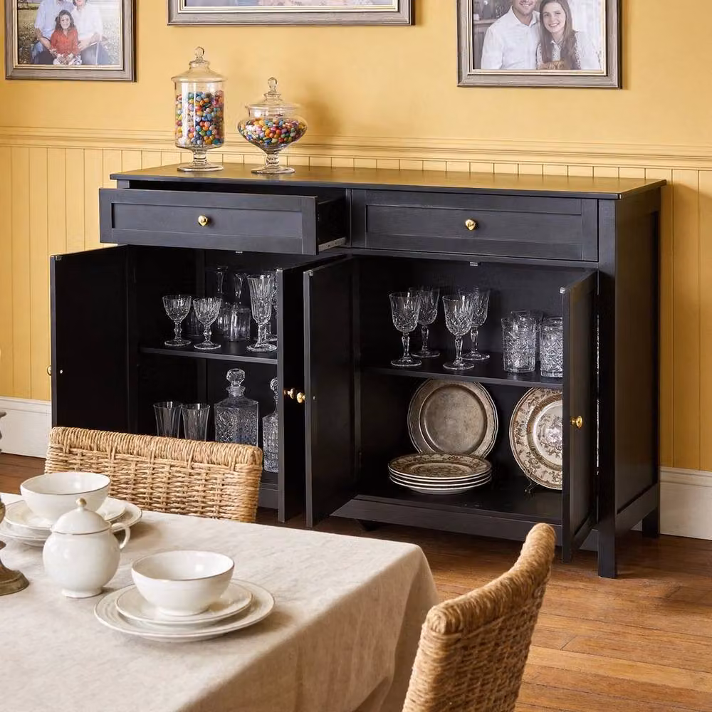 Kelvenix Industrial Buffet Cabinet with 2 Drawers and 4 Doors in Black and Gold, W/D/H: 140 x 40 x 89 cm – 3