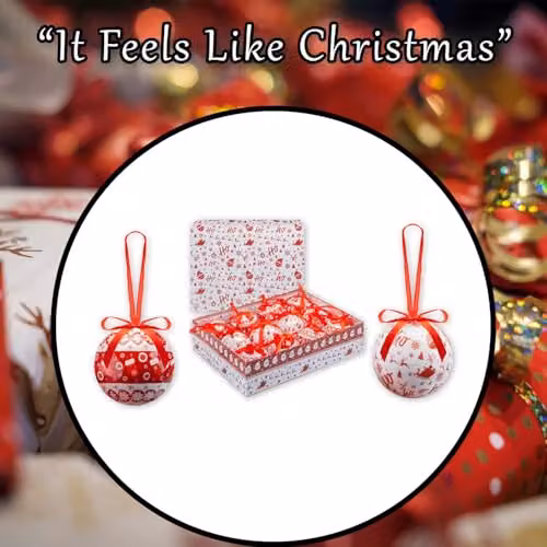 VFM e-Store Nordic Red Christmas Bauble Set, 12 Piece Round Hanging Ornaments – 7