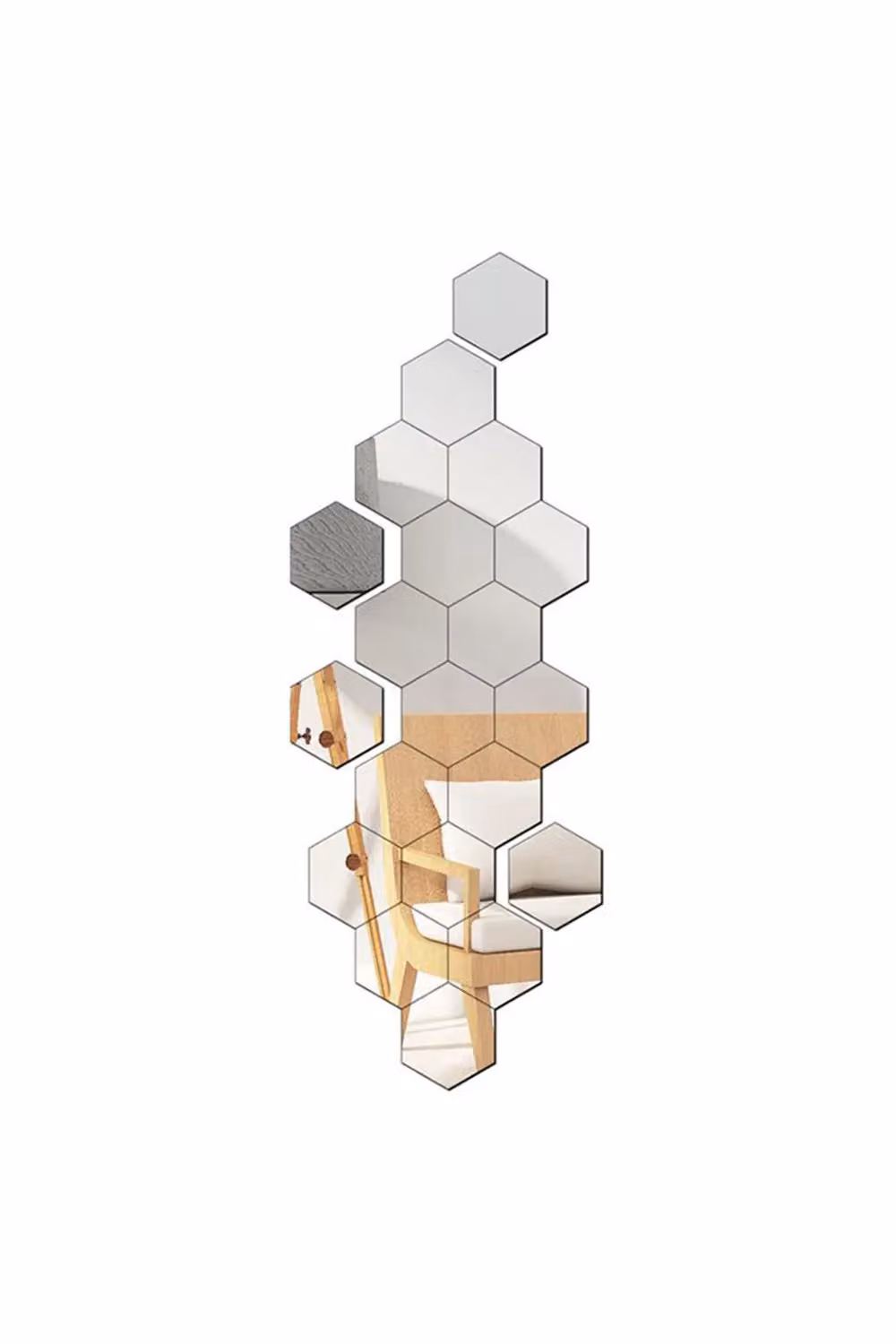Living and Home 36-Piece DIY Hexagonal Acrylic Mirror Wall Stickers in Silver – 4