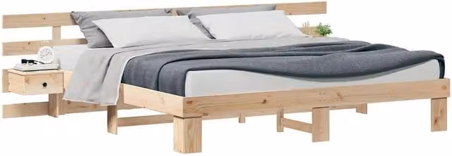 Berkfield Home Modern Solid Pine Wood Bed with Drawers in Brown and Beige 200 x 200 cm