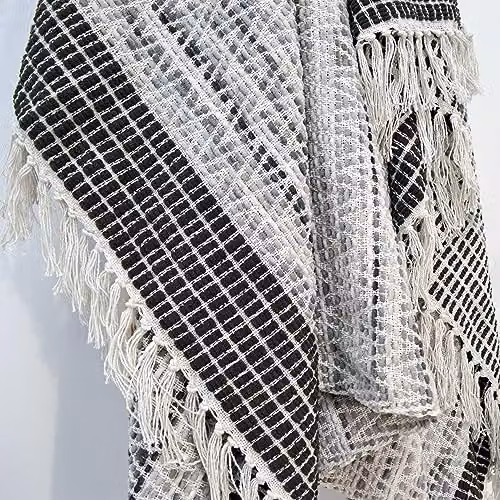 Allure Home Fashions Grey Herringbone Chevron Throw Blanket with Tasseled Fringes, W: 125 cm, D: 150 cm – 2