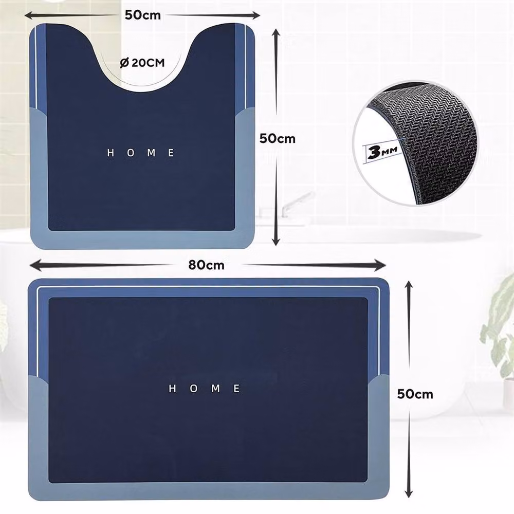 NESTLUNE Blue 2 Piece Super Absorbent Non-Slip Bathroom Mat Set – 2