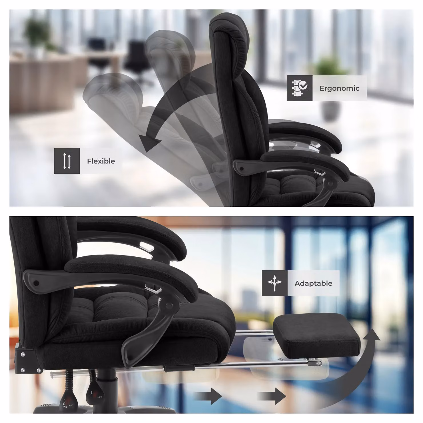tectake Gillian Modern Black Velvet Swivel Gaming and Office Chair with Headrest and Armrests – 8
