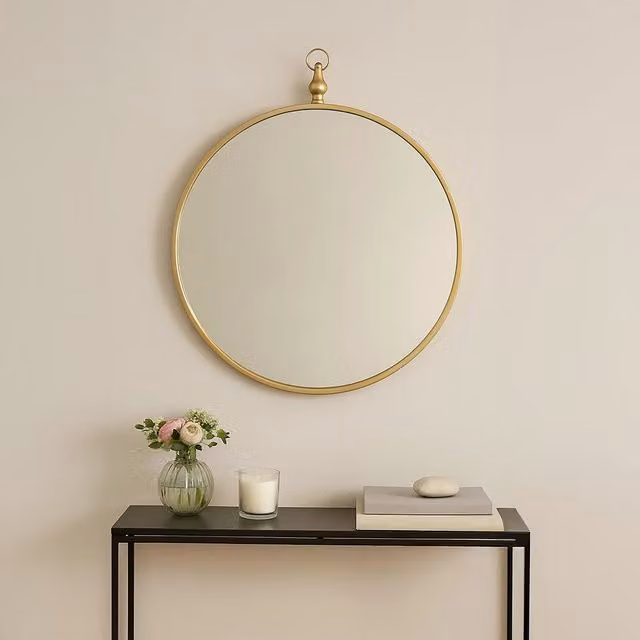 Orsina Avento Gold Round Wall Mirror with Circular Metal Hook