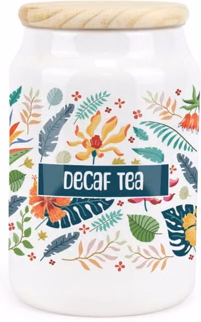 Purely Home Tropical Flowers Ceramic Decaf Tea Storage Canister in Green, White and Multicolour