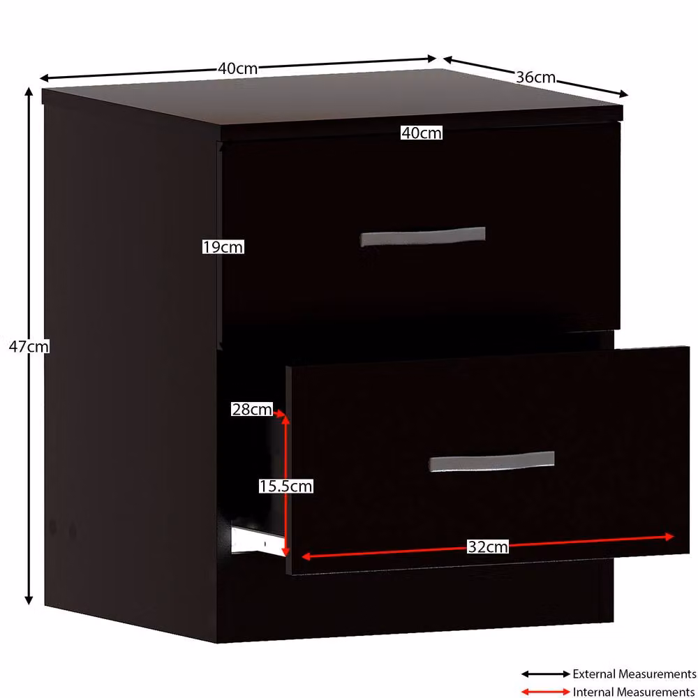 HD Designs Riano 2 Drawer Bedside Cabinet in Black – 2