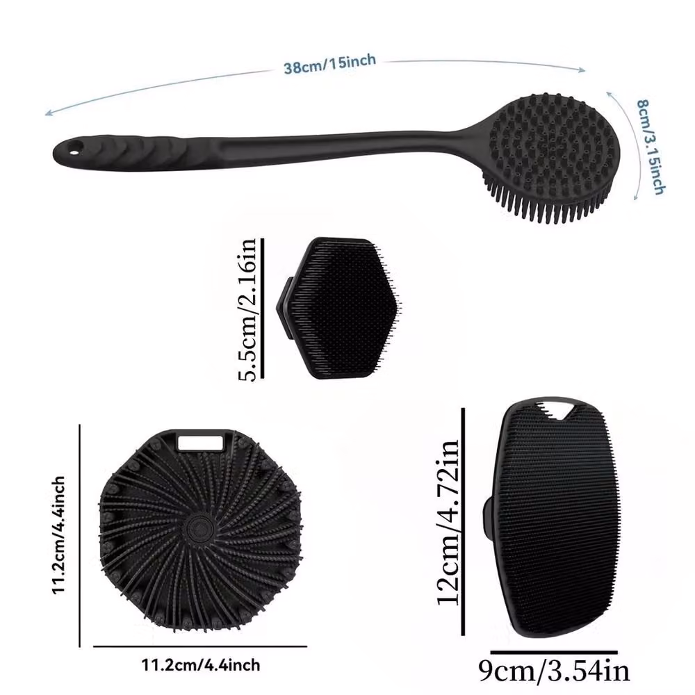 VOGREX 4-Piece Soft Silicone Non-Slip Body Scrub Brush Set in Black – 2