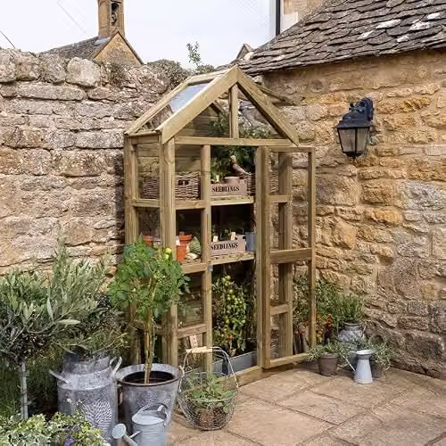Forest Garden Georgian Wall Greenhouse with Auto Vent, Green and Natural Timber, W/D/H: 115 x 46 x 183 cm – 2