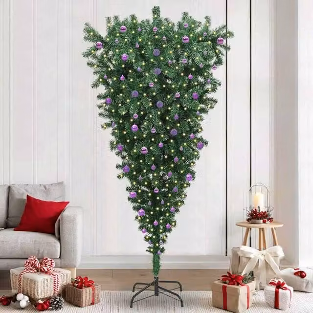 Berkfield Home Green Tabletop Upside-down Artificial Pre-lit Christmas Tree with Ball Set – 1
