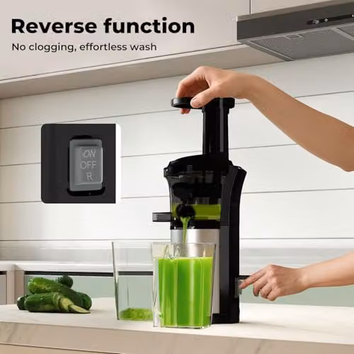 Spector Slow Juicer Black and Silver Masticating Cold Press Juice Extractor with Dishwasher Safe Parts – 9