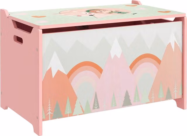 ZONEKIZ Pink Animal Print Toy Chest for Children with Soft Close Lid