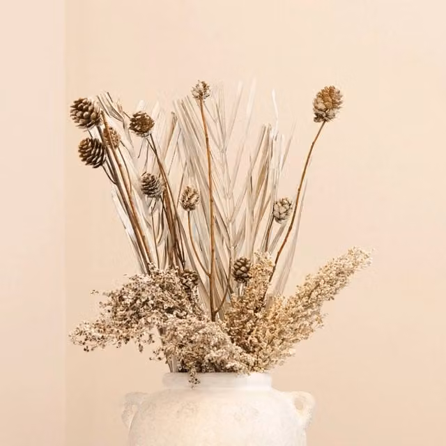 Marco Paul Mixed Dried Flower and Pinecone Tabletop Arrangement in Brown