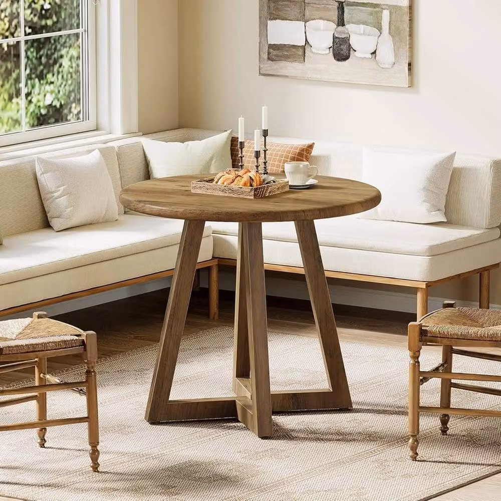 VOGREX Round Dining Table in Brown, Diameter: 80 cm, Height: 75 cm – 5