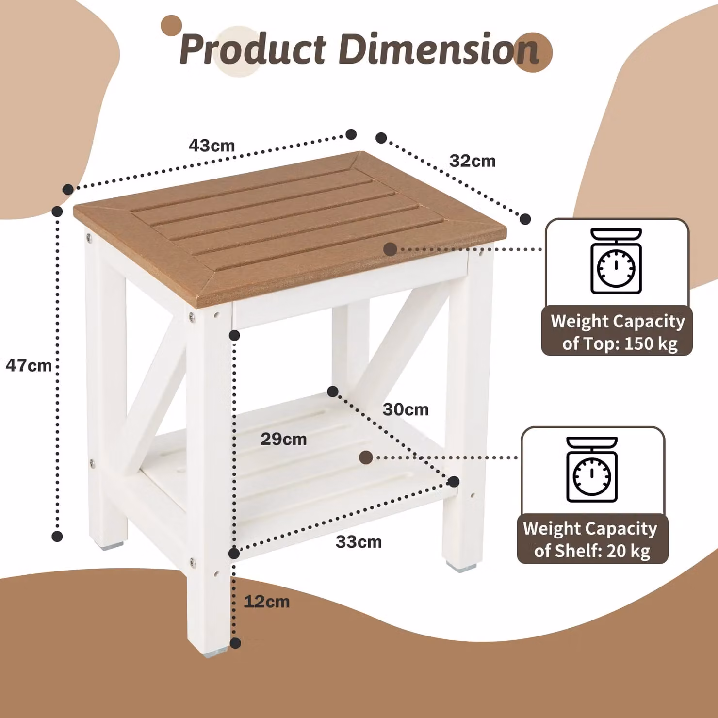 Costway Waterproof HDPE Shower Bench with Storage Shelf in Brown – 2