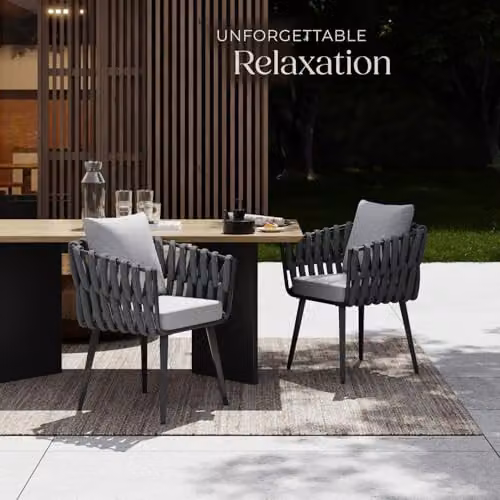tectake Set of 2 Grey Rope Design Garden Chairs with Aluminium Frame and Cushions – 8