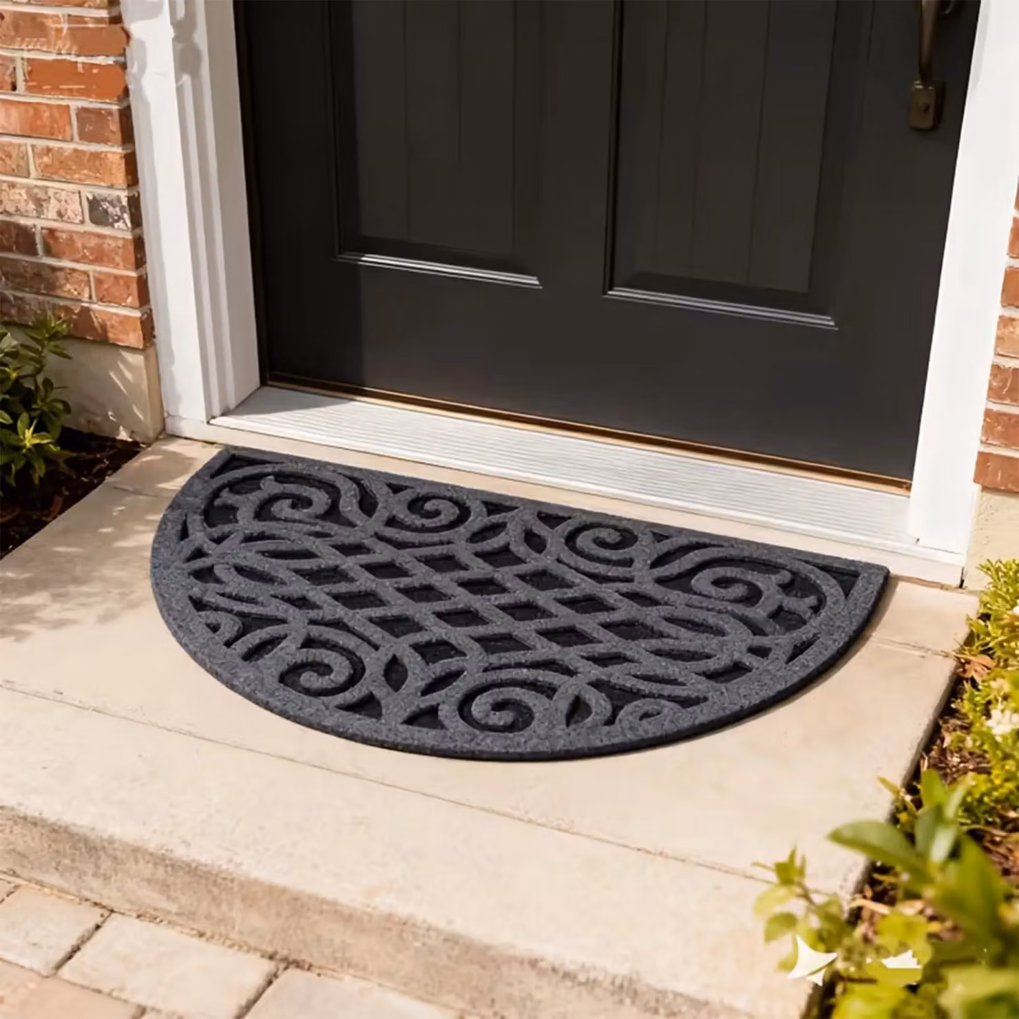 Nicoman Victorian Style Rubber Half Moon Door Mat, Grey, W: 75 cm, D: 44 cm – 5