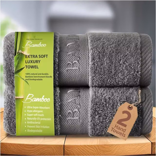 Gaveno Cavailia 2 Pack Large Bamboo and Cotton Bath Towels in Charcoal, W/H: 70 x 120 cm – 1