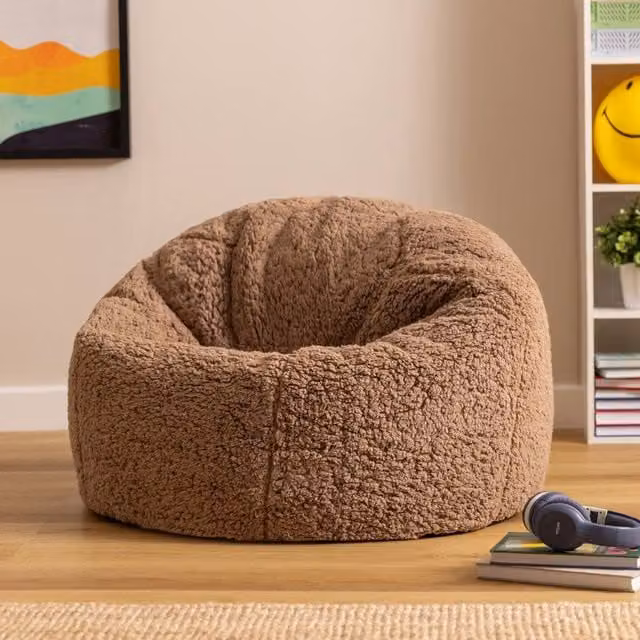 icon Kids Kingston Teddy Berber Fleece Classic Dome Bean Bag in Brown, Medium