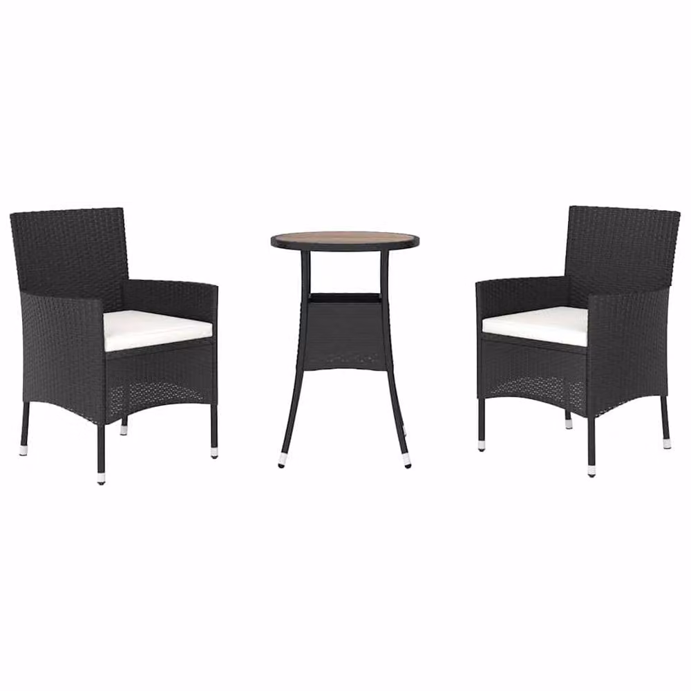 Berkfield Home 3 Piece Black Poly Rattan Garden Bistro Set with Cushions – 3