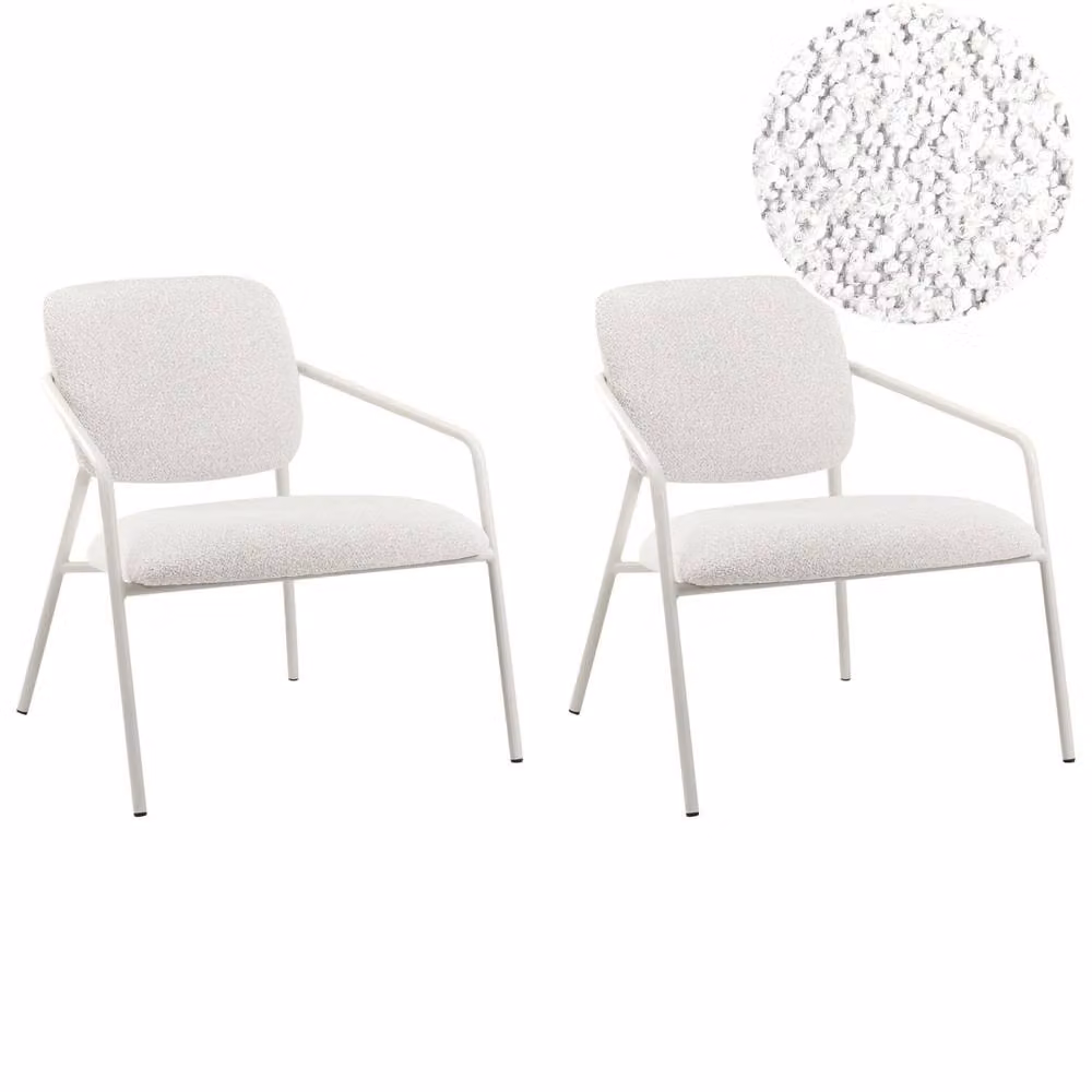 Wyld and Coco Set of 2 Off-White Fabric Armchairs with White Metal Legs – 2