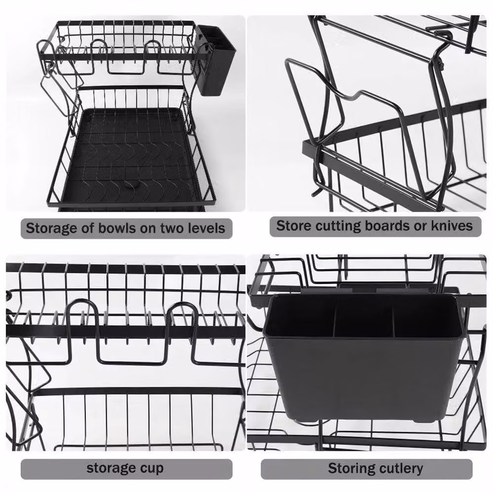 Havendro 2 Tier Expandable Dish Drainer Rack with Cutlery Holder and Drip Tray, Black, W: 100 cm, D: 15 cm, H: 33.02 cm – 5