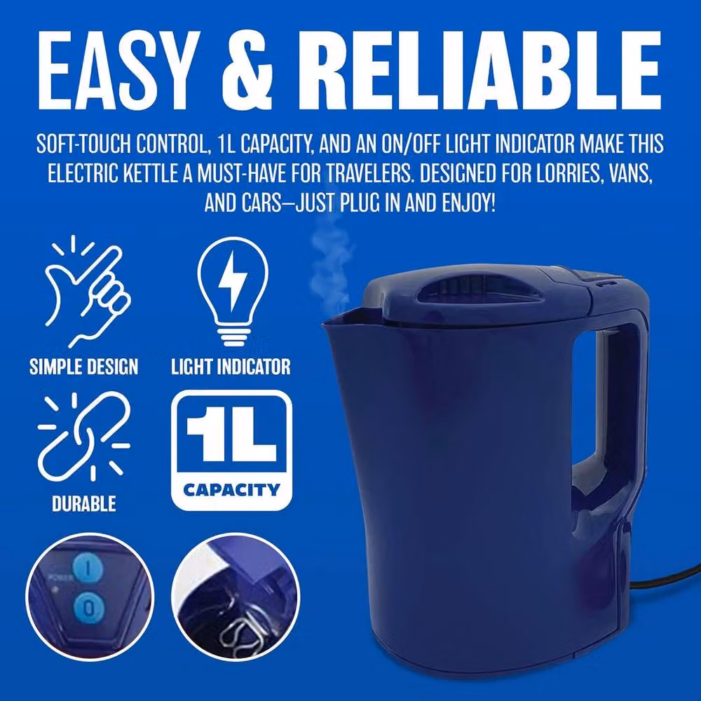 BARGAINS-GALORE Blue 12v Portable Electric Kettle for Car Lighter Sockets, 1l – 3