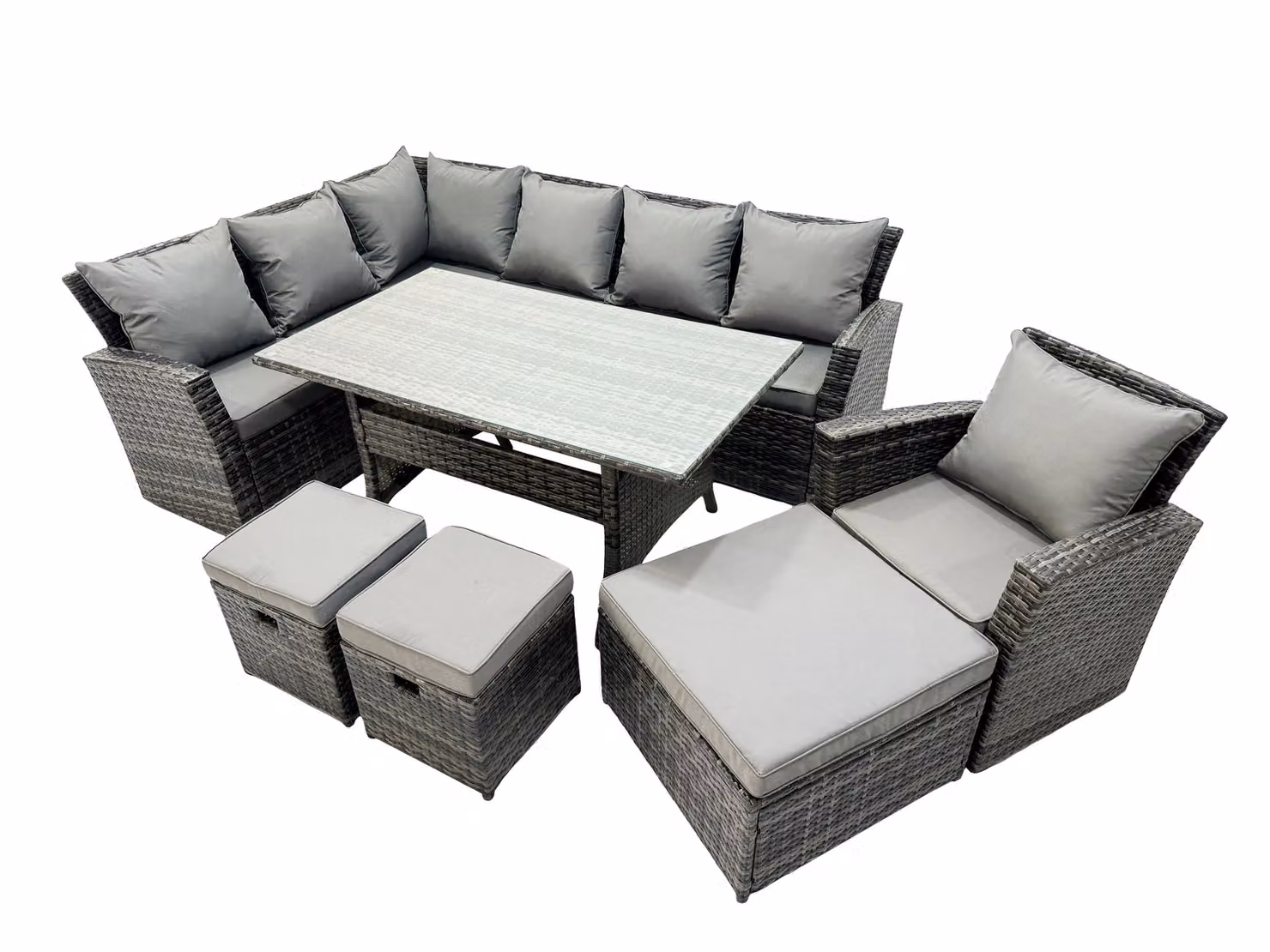 Fimous 10 Seat Rattan High Back Corner Sofa Set with 3 Stools in Dark Grey – 2