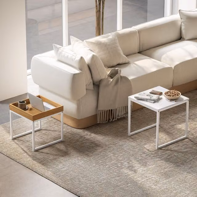 HOMCOM Set of 2 White Square Nesting Coffee Tables with Metal Sled Base