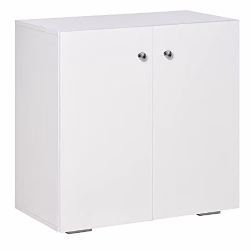 HOMCOM Modern White Wooden Freestanding Sideboard Cabinet with Two Shelves and Door, W/D/H: 70 x 39 x 70 cm