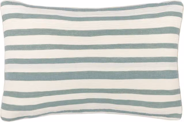 Make It A Home Woven Stripe Cotton Cushion in Eucalyptus Green, Blue and White with Feather and Polyester Filling