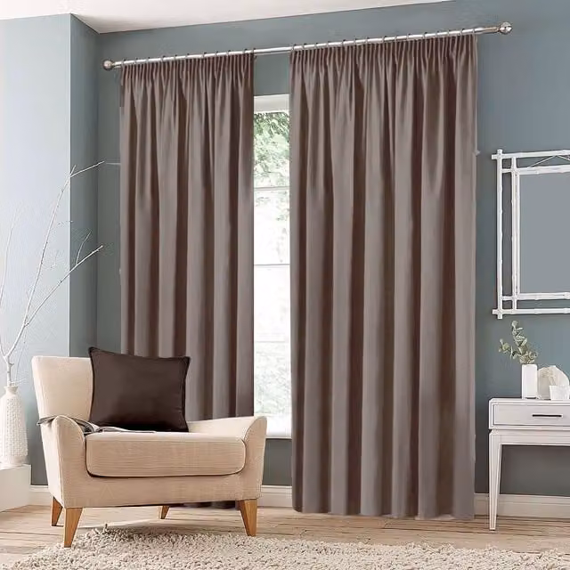 Roseley Plain Blackout Pencil Pleat Fabric Curtains in Charcoal Grey