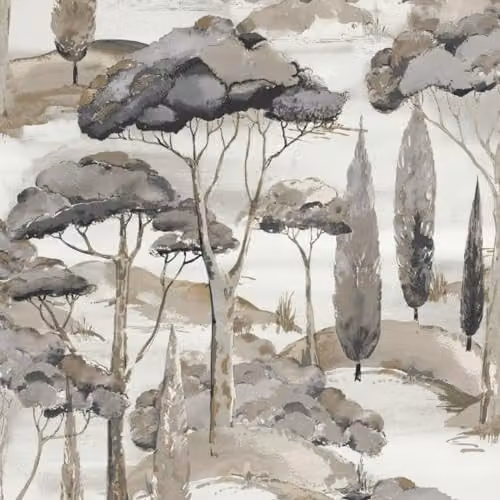 Grandeco Canopy View Contemporary Scenic Tree Toile Textured Wallpaper in Greige, White and Beige