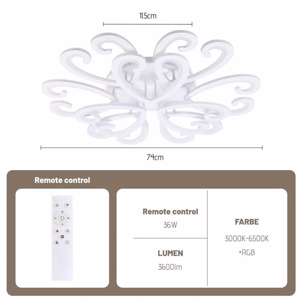 KORVIXA Modern RGB LED Ceiling Light, Dimmable Multicolour Chandelier in White – 2