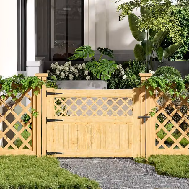 Breeins Wooden Garden Gate with Rhombus Design in Brown and Yellow, W/H: 120 x 90 cm