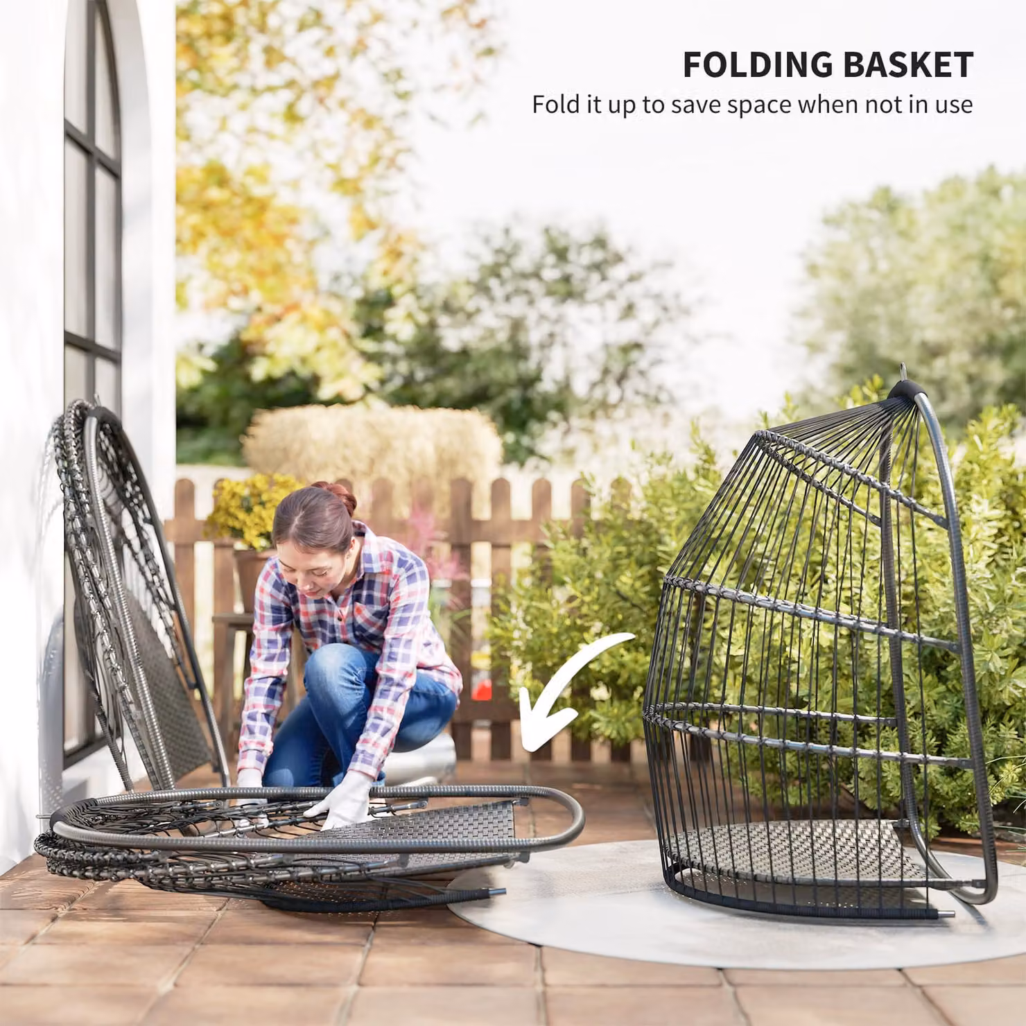 Outsunny Dark Grey Rattan Hanging Egg Chair with Metal Frame and Cushions – 6