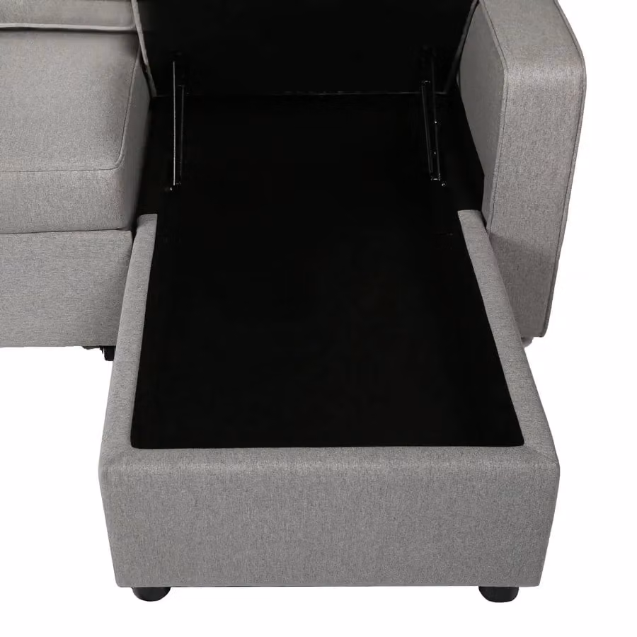 Home Garden Direct Selene L-Shape Corner Sofa Bed in Light Grey Linen Fabric, W: 210 cm, H: 86 cm, D: 160 cm – 6