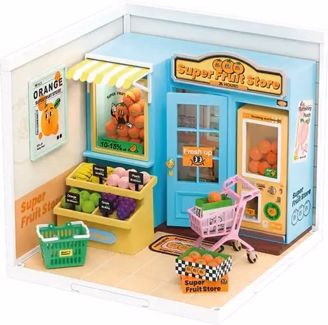 Syntego DIY Super Fruit Shop Miniature Dollhouse Kit, Multicolour