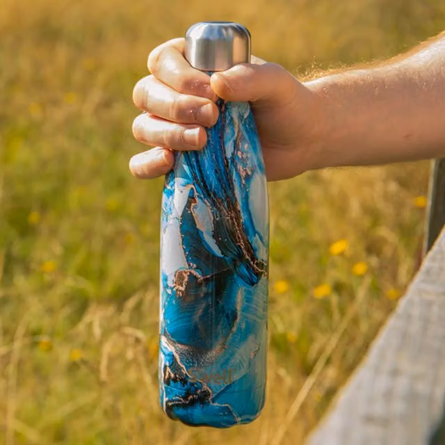 Swell Ocean Marble Vacuum Insulated Stainless Steel Water Bottle, 500ml, Blue
