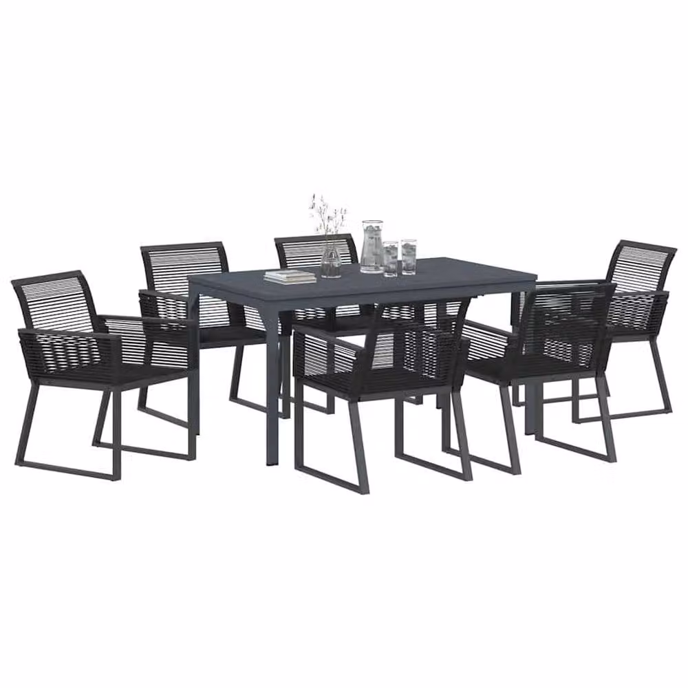 Berkfield Home 7 Piece Modern Garden Dining Set in Black Matt Poly Rattan and Powder Coated Steel – 3