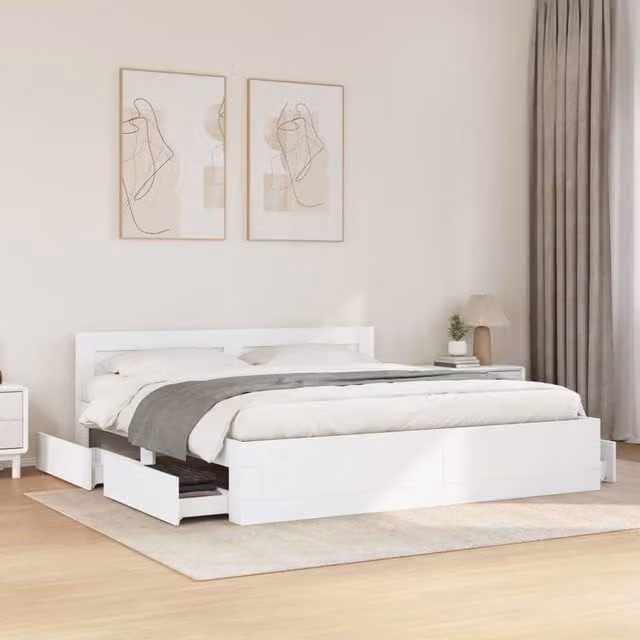 Berkfield Home Super King Bed Frame with Headboard and Drawers, White, W/D/H: 180 x 200 cm – 1