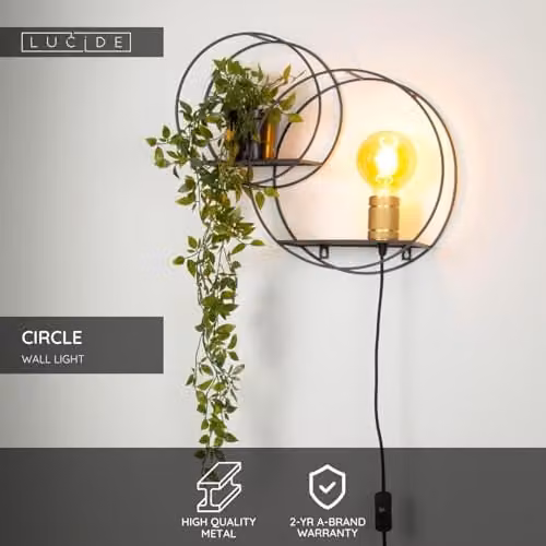 Lucide Circle Black Metal Ring Wall Light with E27 Bulb Holder – 2