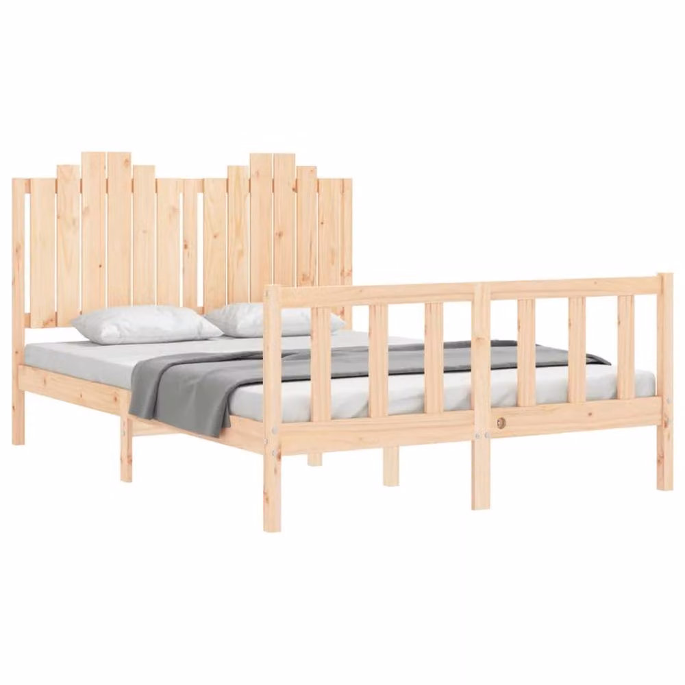 Berkfield Home Beautiful Double Bed Frame with Headboard in Light Brown Solid Pine Wood W/D/H: 140.5 x 190 x 110 cm – 2