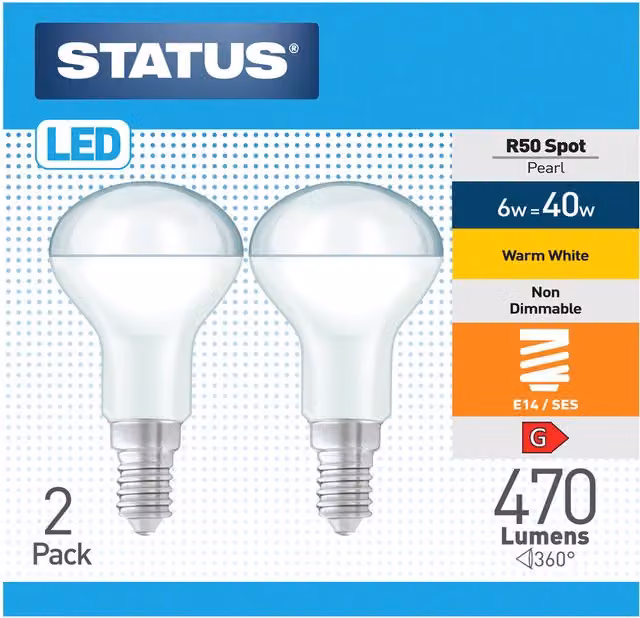 Status Pack of 2 Warm White R50 LED Reflector Spot Lightbulbs