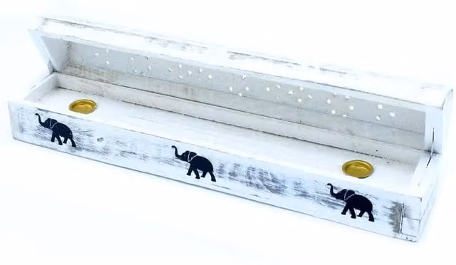 KDMD Washed Rectangular Wood Incense Holder in White