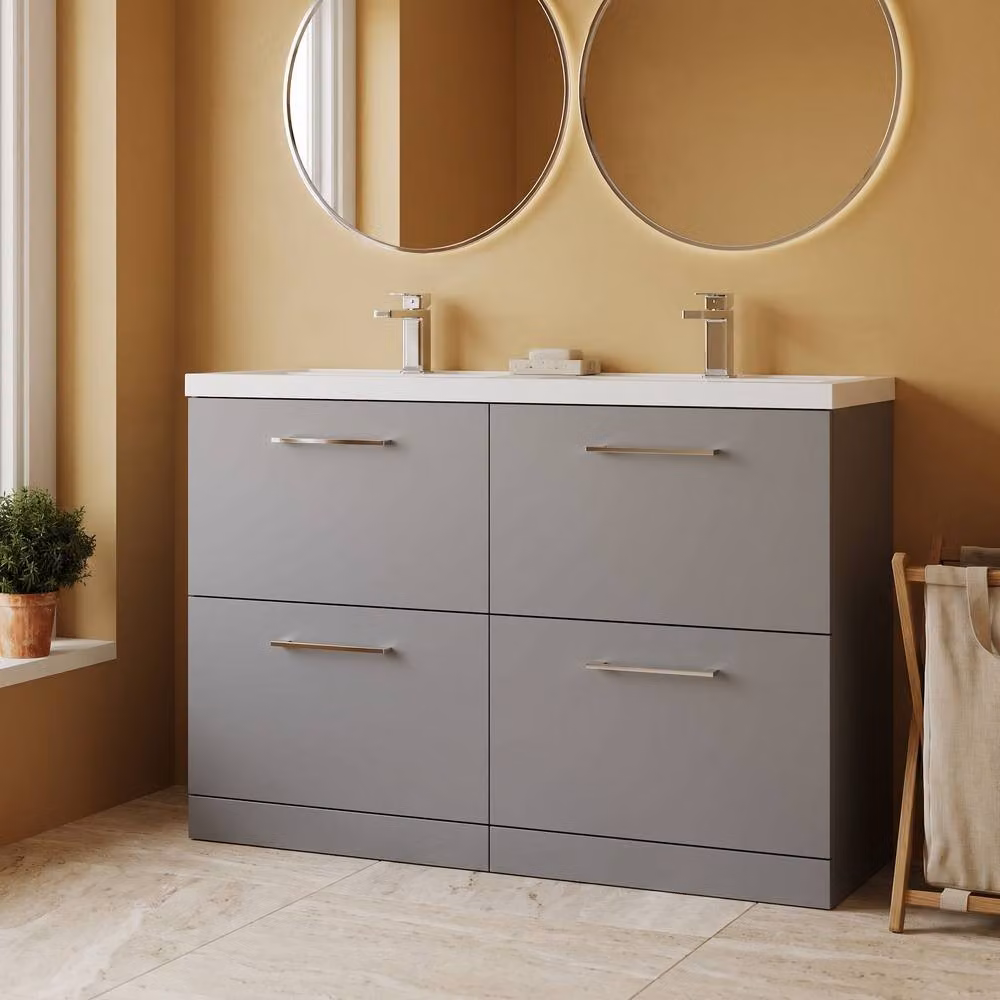 Balterley Level 1200mm Floor Standing 4 Drawer Double Basin Unit in Satin Grey – 2