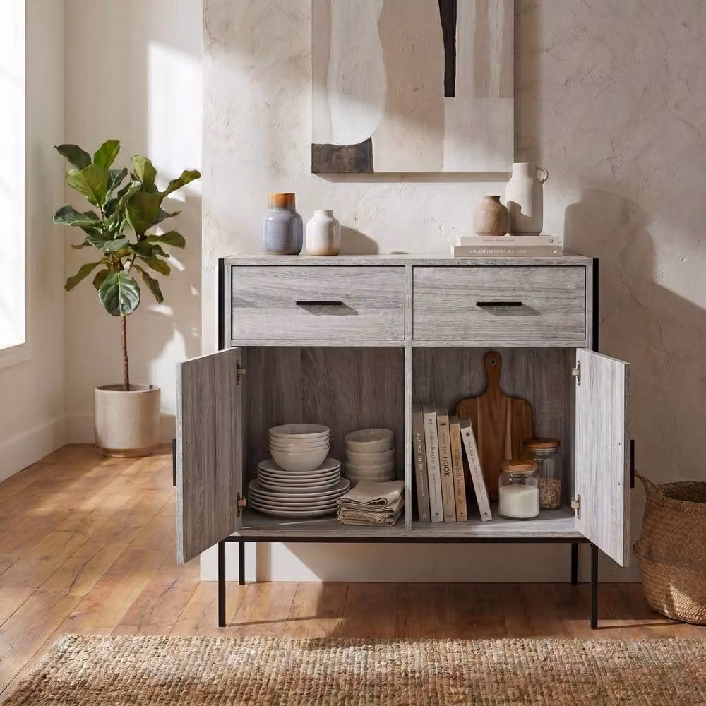 HD Designs Brooklyn Industrial 2 Door 2 Drawer Sideboard in Grey – 3