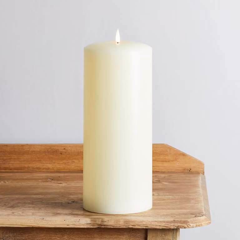 TruGlow Ivory LED Pillar Chapel Candle with Remote Control, Timer and Flicker Effect, Height: 30 cm