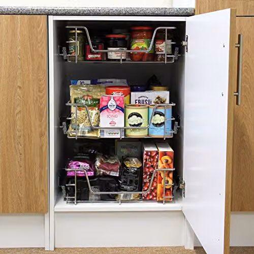 KuKoo 2 x Silver Stainless Steel Kitchen Pull Out Soft Close Storage Baskets for 500mm Wide Cabinets – 5
