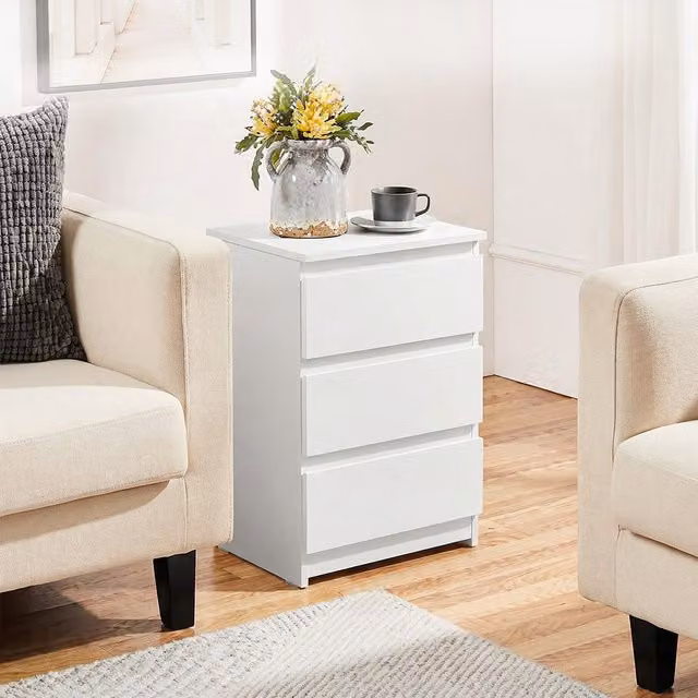Levede Modern White 3-Drawer Bedside Table and Storage Cabinet